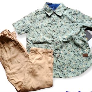 𝅺LEE khaki pants size 2T button down green floral print shirt 2pc set